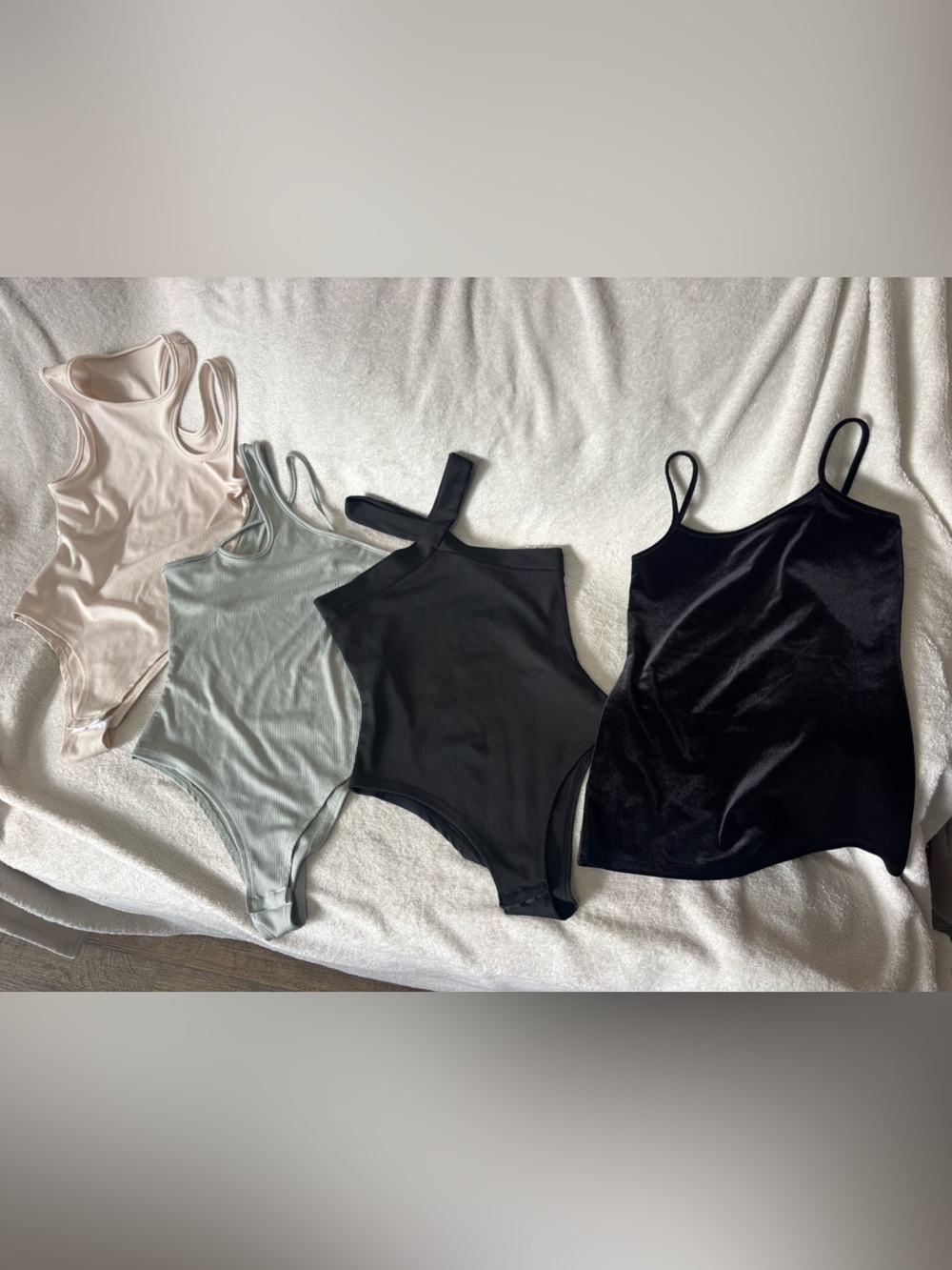 Women’s Scoop Neck and One-Shoulder Bodysuit & Tank Set - Black, Sage, Blush